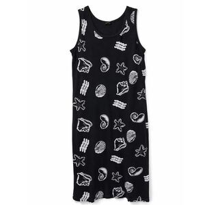 INGEAR Seashell Print Dress L Black White Sleeveless Coastal Beachy Goth Resort